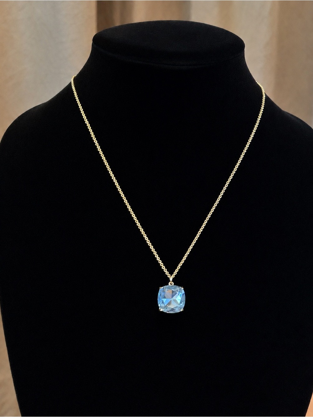 Tory Burch Gold Chain Necklace with Blue Cushion Pendant